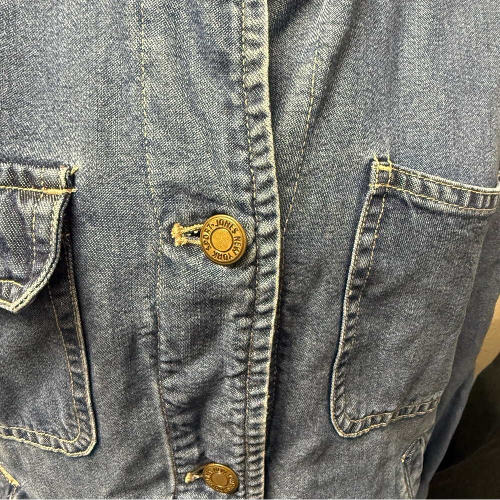 Jones New York Sport Denim Utility Jacket Large Blue Button Front Vintage 90s - Picture 2 of 12